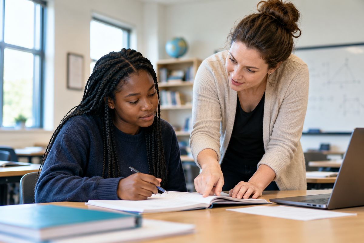 A tutor guiding a student through her work